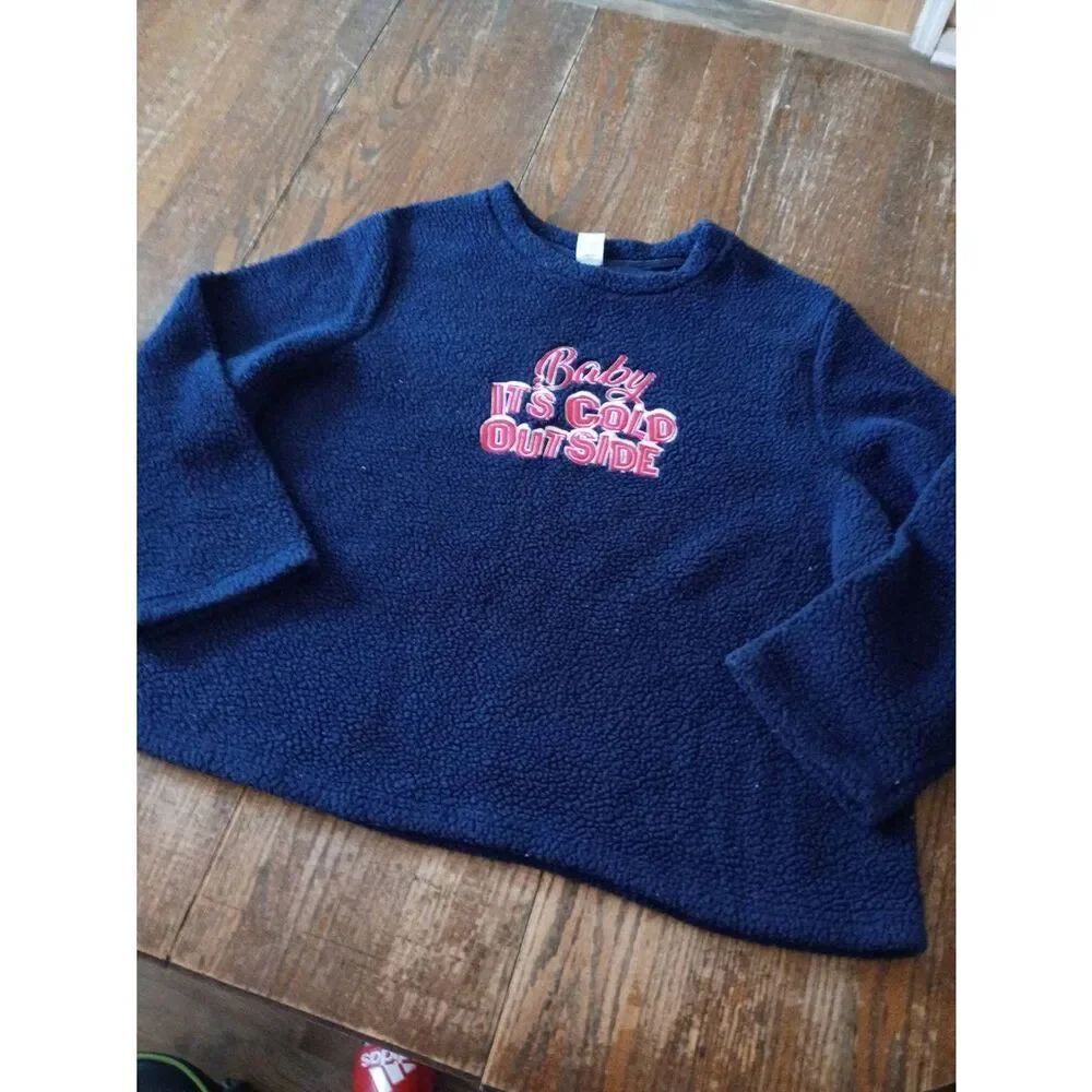 3X 22W-24W Holiday Time Long Sleeve  Pullover Baby its Cold Outside Fleece Shirt